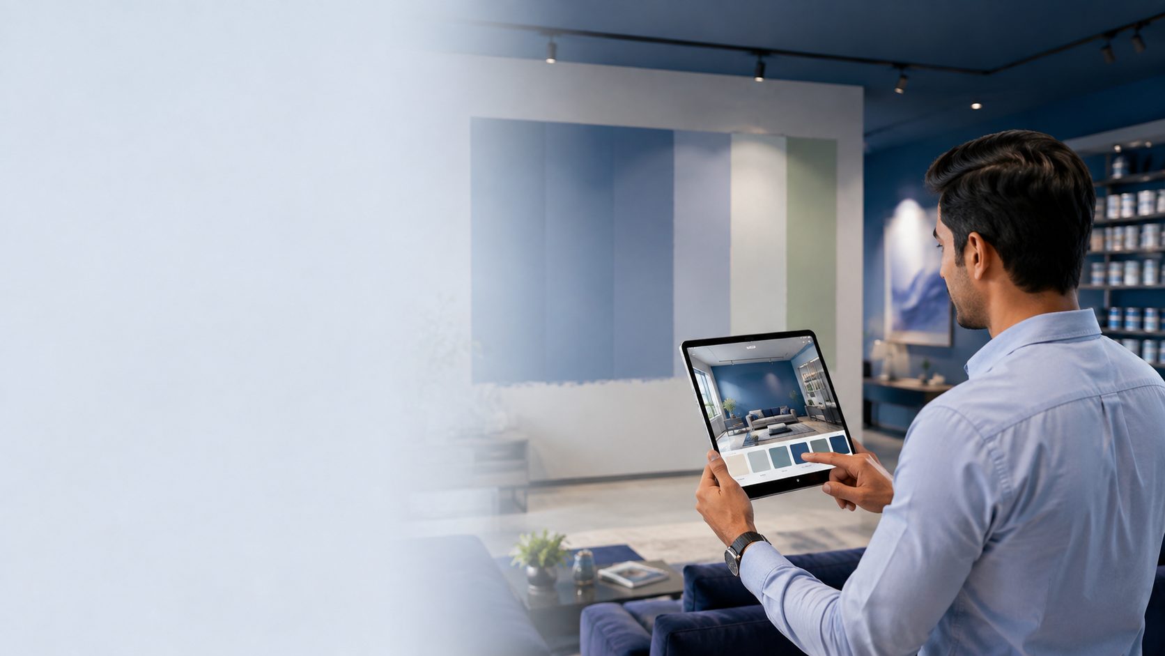 Visualising Anupam paint shades on a wall using a tablet