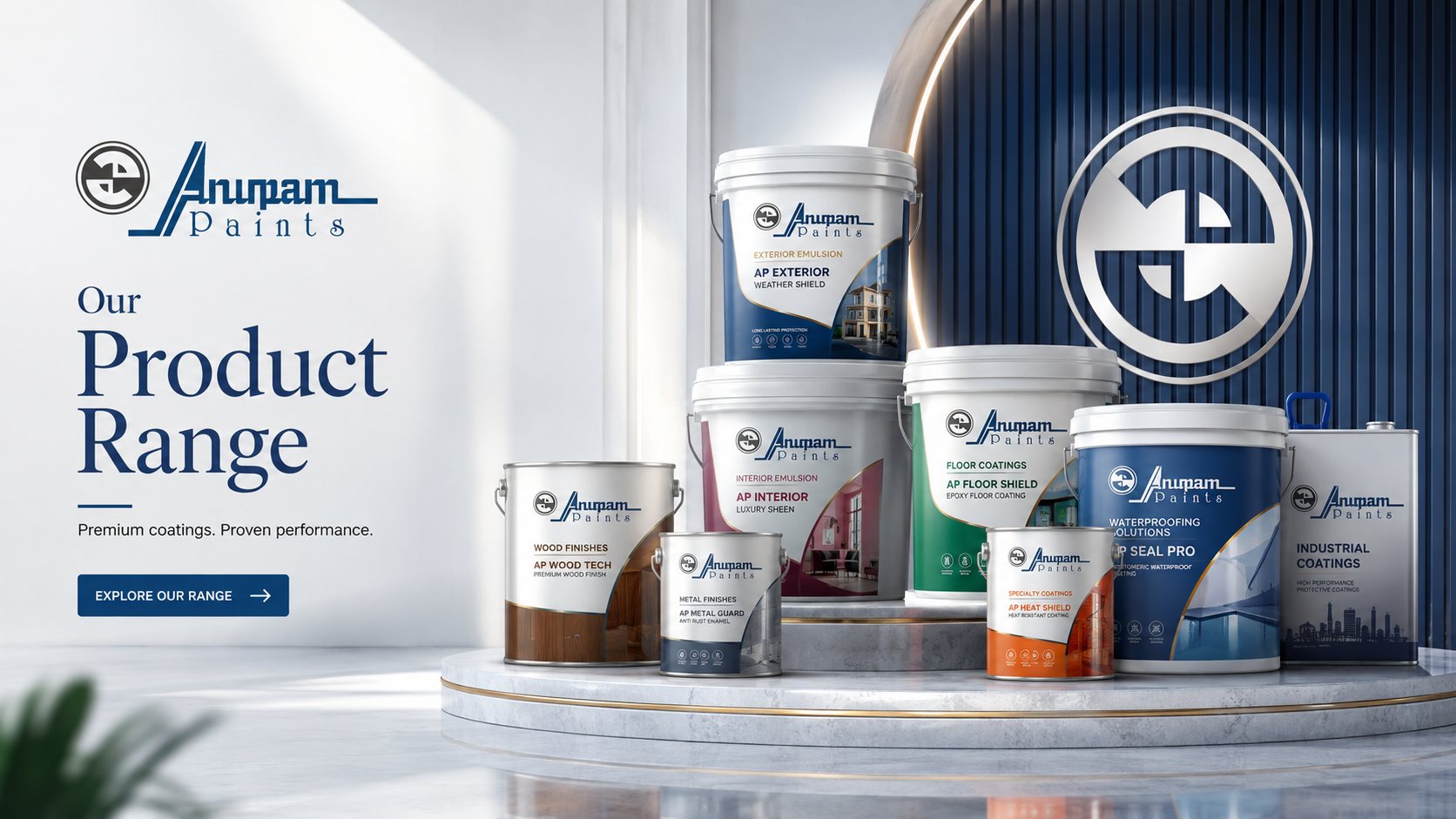 The Anupam Paints product range — decorative, industrial, floor, waterproofing and specialty coatings
